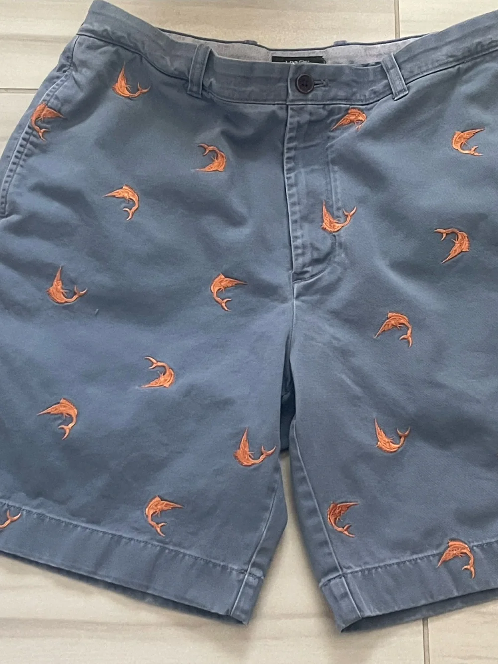 J.Crew Mens Blue Chino Shorts Embroidered Marlin Fish Size 34 Preppy 8